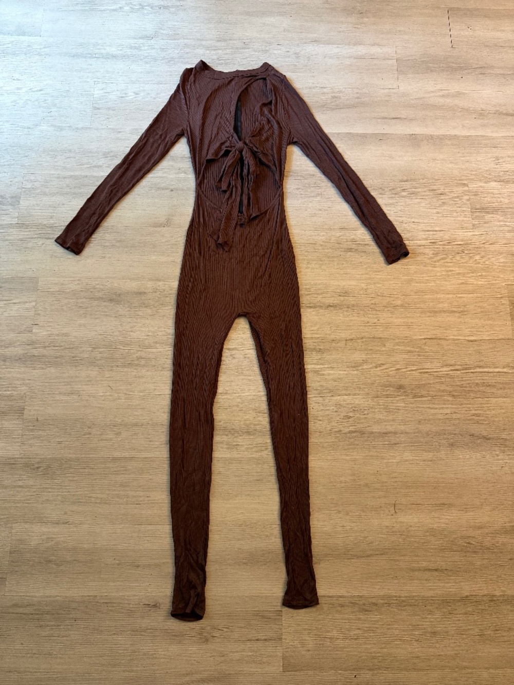 Brown front cut out long sleeve jumpsuit